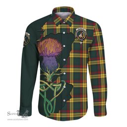 Scottish MacMillan Old Modern Clan Tartan Crest with Thistle and Scotland Map Tartan Long Sleeve Shirt Scottish Plaid Tartan Plaid - ScotsTee - scotstee.com