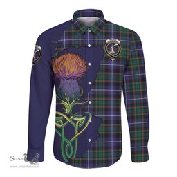 Scottish MacRae Hunting Modern Clan Tartan Crest with Thistle and Scotland Map Tartan Long Sleeve Shirt Scottish Plaid Tartan Plaid - ScotsTee - scotstee.com