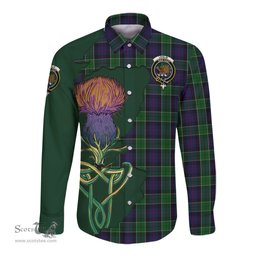 Scottish Leslie Hunting Clan Tartan Crest with Thistle and Scotland Map Tartan Long Sleeve Shirt Scottish Plaid Tartan Plaid - ScotsTee - scotstee.com
