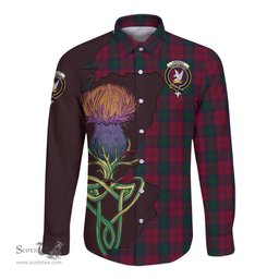 Scottish Lindsay Clan Tartan Crest with Thistle and Scotland Map Tartan Long Sleeve Shirt Scottish Plaid Tartan Plaid - ScotsTee - scotstee.com