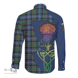 Scottish MacRae Hunting Ancient Clan Tartan Crest with Thistle and Scotland Map Tartan Long Sleeve Shirt Scottish Plaid Tartan Plaid - ScotsTee - scotstee.com