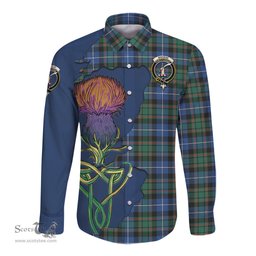 Scottish MacRae Hunting Ancient Clan Tartan Crest with Thistle and Scotland Map Tartan Long Sleeve Shirt Scottish Plaid Tartan Plaid - ScotsTee - scotstee.com