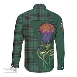 Scottish MacLean Hunting Ancient Clan Tartan Crest with Thistle and Scotland Map Tartan Long Sleeve Shirt Scottish Plaid Tartan Plaid - ScotsTee - scotstee.com