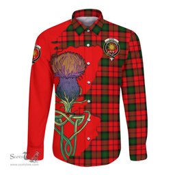 Scottish Kerr Modern Clan Tartan Crest with Thistle and Scotland Map Tartan Long Sleeve Shirt Scottish Plaid Tartan Plaid - ScotsTee - scotstee.com
