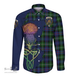 Scottish MacKenzie Modern Clan Tartan Crest with Thistle and Scotland Map Tartan Long Sleeve Shirt Scottish Plaid Tartan Plaid - ScotsTee - scotstee.com