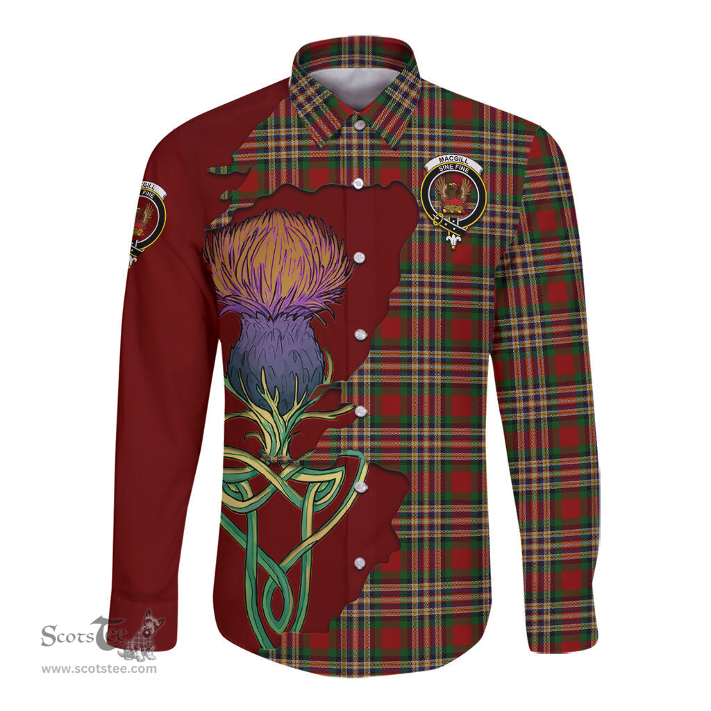Scottish MacGill Clan Tartan Crest with Thistle and Scotland Map Tartan Long Sleeve Shirt Scottish Plaid Tartan Plaid - ScotsTee - scotstee.com