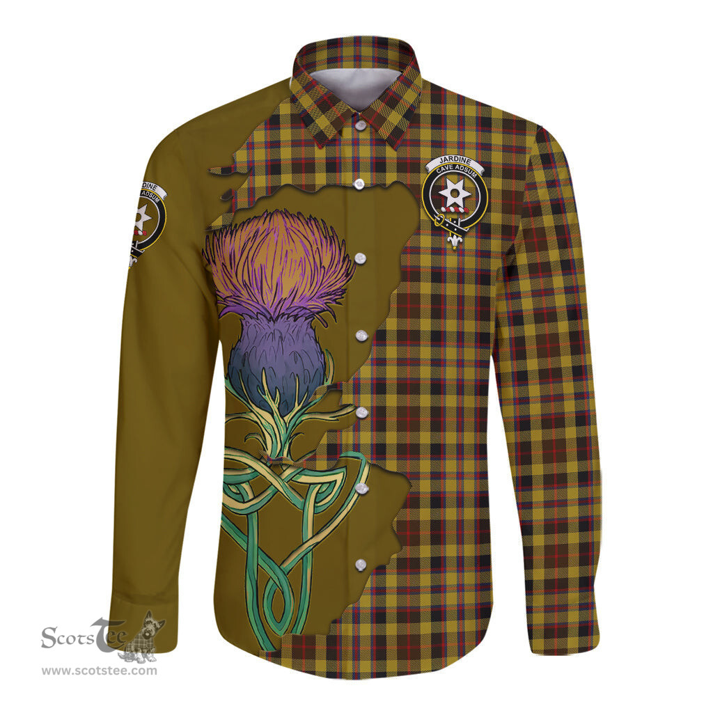 Scottish Jardine Clan Tartan Crest with Thistle and Scotland Map Tartan Long Sleeve Shirt Scottish Plaid Tartan Plaid - ScotsTee - scotstee.com