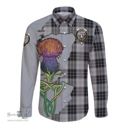 Scottish MacRae Dress Clan Tartan Crest with Thistle and Scotland Map Tartan Long Sleeve Shirt Scottish Plaid Tartan Plaid - ScotsTee - scotstee.com