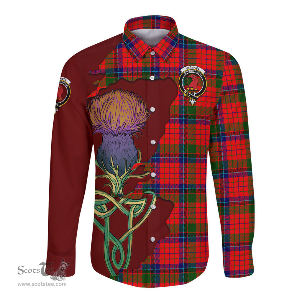 Scottish MacNicol of Scorrybreac Clan Tartan Crest with Thistle and Scotland Map Tartan Long Sleeve Shirt Scottish Plaid Tartan Plaid - ScotsTee - scotstee.com