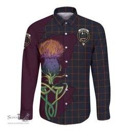 Scottish MacLaine of Lochbuie Hunting Clan Tartan Crest with Thistle and Scotland Map Tartan Long Sleeve Shirt Scottish Plaid Tartan Plaid - ScotsTee - scotstee.com