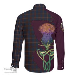 Scottish MacLaine of Lochbuie Hunting Clan Tartan Crest with Thistle and Scotland Map Tartan Long Sleeve Shirt Scottish Plaid Tartan Plaid - ScotsTee - scotstee.com