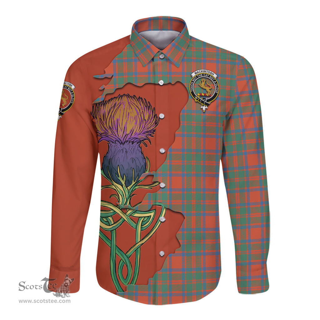 Scottish MacKintosh Ancient Clan Tartan Crest with Thistle and Scotland Map Tartan Long Sleeve Shirt Scottish Plaid Tartan Plaid - ScotsTee - scotstee.com