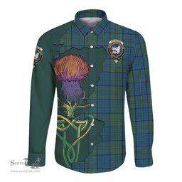 Scottish Lockhart Clan Tartan Crest with Thistle and Scotland Map Tartan Long Sleeve Shirt Scottish Plaid Tartan Plaid - ScotsTee - scotstee.com