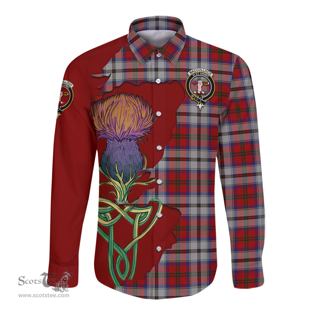 Scottish MacCulloch Dress Clan Tartan Crest with Thistle and Scotland Map Tartan Long Sleeve Shirt Scottish Plaid Tartan Plaid - ScotsTee - scotstee.com