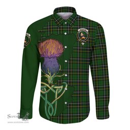 Scottish MacAlpin Modern Clan Tartan Crest with Thistle and Scotland Map Tartan Long Sleeve Shirt Scottish Plaid Tartan Plaid - ScotsTee - scotstee.com