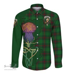 Scottish Kirkaldy Clan Tartan Crest with Thistle and Scotland Map Tartan Long Sleeve Shirt Scottish Plaid Tartan Plaid - ScotsTee - scotstee.com