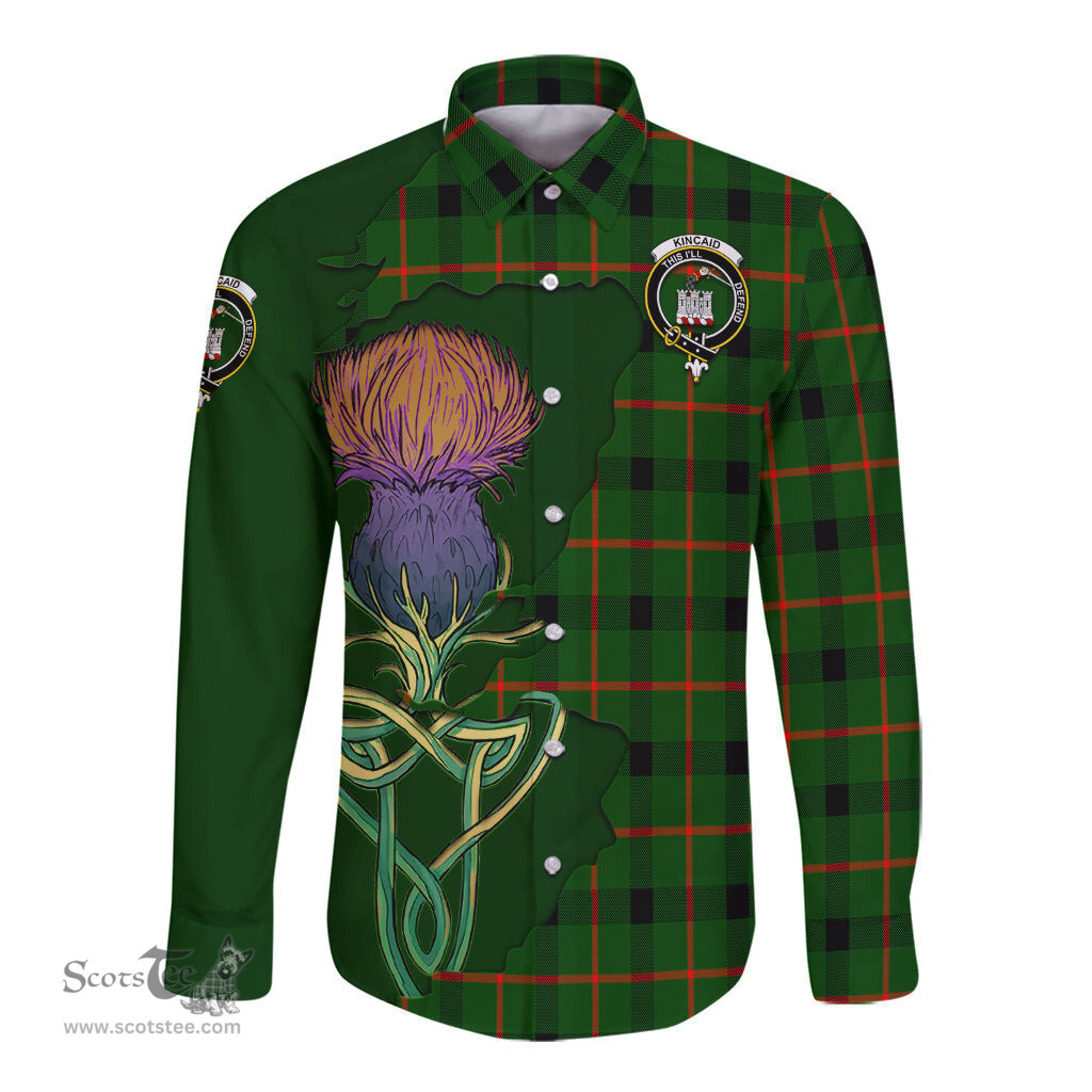 Scottish Kincaid Modern Clan Tartan Crest with Thistle and Scotland Map Tartan Long Sleeve Shirt Scottish Plaid Tartan Plaid - ScotsTee - scotstee.com