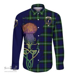 Scottish Lammie Clan Tartan Crest with Thistle and Scotland Map Tartan Long Sleeve Shirt Scottish Plaid Tartan Plaid - ScotsTee - scotstee.com