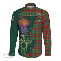 Scottish MacDonald of Kingsburgh Clan Tartan Crest with Thistle and Scotland Map Tartan Long Sleeve Shirt Scottish Plaid Tartan Plaid - ScotsTee - scotstee.com