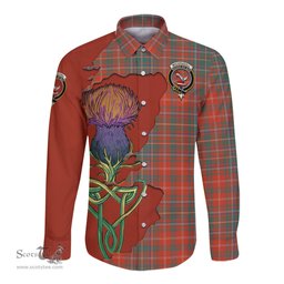 Scottish MacDougall Ancient Clan Tartan Crest with Thistle and Scotland Map Tartan Long Sleeve Shirt Scottish Plaid Tartan Plaid - ScotsTee - scotstee.com