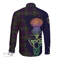 Scottish MacDonald of Clan Ranald Clan Tartan Crest with Thistle and Scotland Map Tartan Long Sleeve Shirt Scottish Plaid Tartan Plaid - ScotsTee - scotstee.com