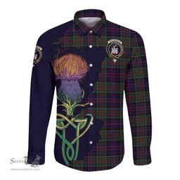 Scottish MacDonald of Clan Ranald Clan Tartan Crest with Thistle and Scotland Map Tartan Long Sleeve Shirt Scottish Plaid Tartan Plaid - ScotsTee - scotstee.com