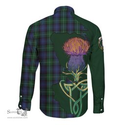 Scottish Lamont #2 Clan Tartan Crest with Thistle and Scotland Map Tartan Long Sleeve Shirt Scottish Plaid Tartan Plaid - ScotsTee - scotstee.com