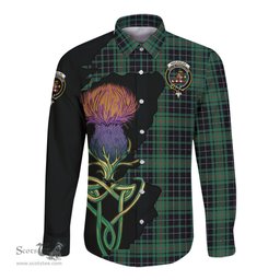 Scottish MacAulay Hunting Ancient Clan Tartan Crest with Thistle and Scotland Map Tartan Long Sleeve Shirt Scottish Plaid Tartan Plaid - ScotsTee - scotstee.com