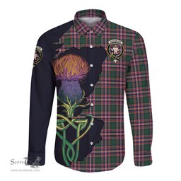Scottish MacFarlane Hunting Modern Clan Tartan Crest with Thistle and Scotland Map Tartan Long Sleeve Shirt Scottish Plaid Tartan Plaid - ScotsTee - scotstee.com