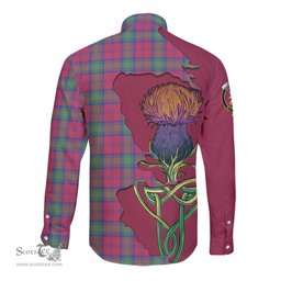 Scottish Lindsay Ancient Clan Tartan Crest with Thistle and Scotland Map Tartan Long Sleeve Shirt Scottish Plaid Tartan Plaid - ScotsTee - scotstee.com
