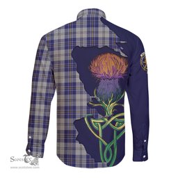 Scottish MacPherson Dress Blue Clan Tartan Crest with Thistle and Scotland Map Tartan Long Sleeve Shirt Scottish Plaid Tartan Plaid - ScotsTee - scotstee.com
