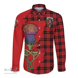 Scottish MacQueen Modern Clan Tartan Crest with Thistle and Scotland Map Tartan Long Sleeve Shirt Scottish Plaid Tartan Plaid - ScotsTee - scotstee.com