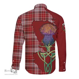 Scottish MacDougall Dress Clan Tartan Crest with Thistle and Scotland Map Tartan Long Sleeve Shirt Scottish Plaid Tartan Plaid - ScotsTee - scotstee.com