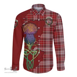 Scottish MacDougall Dress Clan Tartan Crest with Thistle and Scotland Map Tartan Long Sleeve Shirt Scottish Plaid Tartan Plaid - ScotsTee - scotstee.com