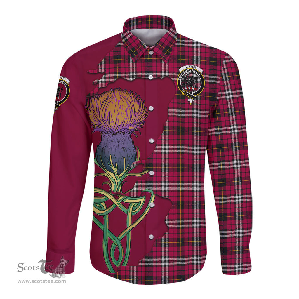 Scottish Little Clan Tartan Crest with Thistle and Scotland Map Tartan Long Sleeve Shirt Scottish Plaid Tartan Plaid - ScotsTee - scotstee.com