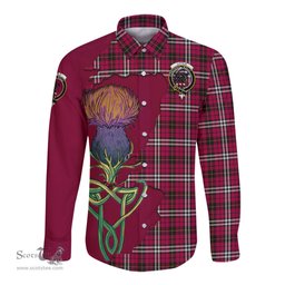 Scottish Little Clan Tartan Crest with Thistle and Scotland Map Tartan Long Sleeve Shirt Scottish Plaid Tartan Plaid - ScotsTee - scotstee.com