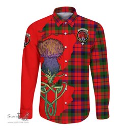 Scottish MacNaughton Modern Clan Tartan Crest with Thistle and Scotland Map Tartan Long Sleeve Shirt Scottish Plaid Tartan Plaid - ScotsTee - scotstee.com