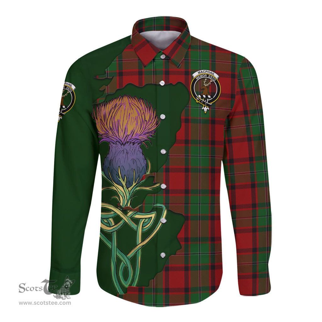 Scottish MacPhail Clan Tartan Crest with Thistle and Scotland Map Tartan Long Sleeve Shirt Scottish Plaid Tartan Plaid - ScotsTee - scotstee.com