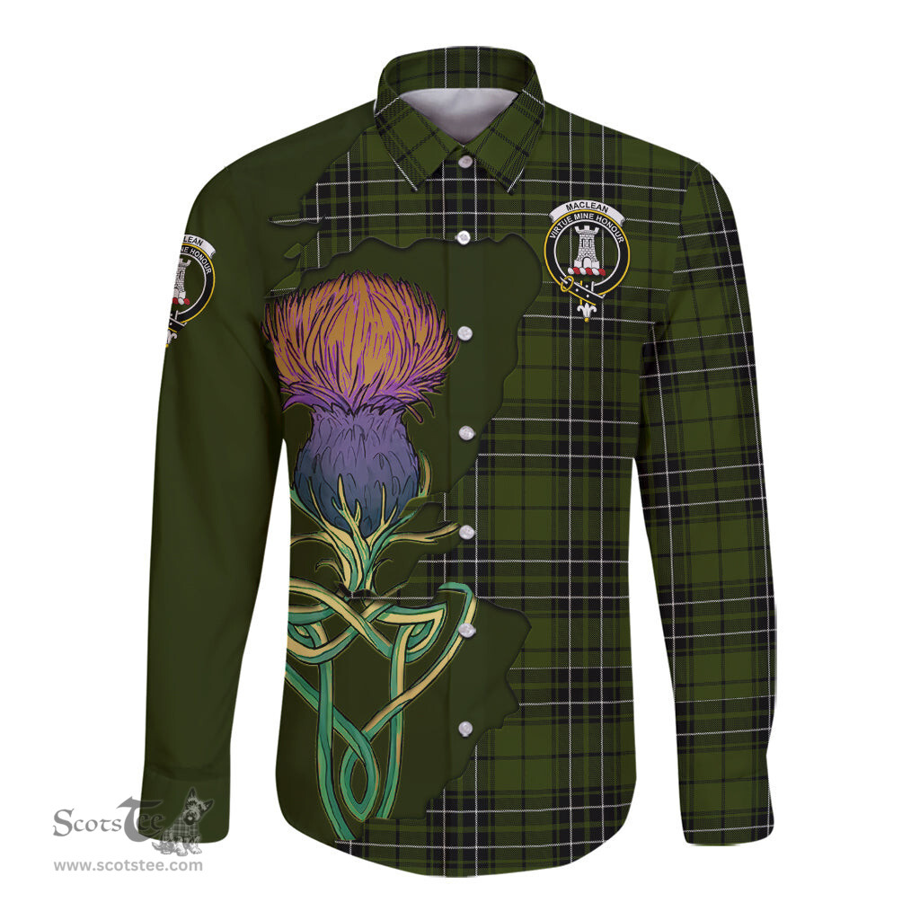 Scottish MacLean Hunting Clan Tartan Crest with Thistle and Scotland Map Tartan Long Sleeve Shirt Scottish Plaid Tartan Plaid - ScotsTee - scotstee.com