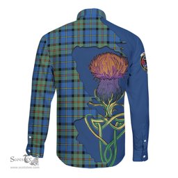 Scottish MacLeod of Harris Ancient Clan Tartan Crest with Thistle and Scotland Map Tartan Long Sleeve Shirt Scottish Plaid Tartan Plaid - ScotsTee - scotstee.com
