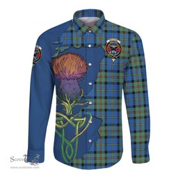 Scottish MacLeod of Harris Ancient Clan Tartan Crest with Thistle and Scotland Map Tartan Long Sleeve Shirt Scottish Plaid Tartan Plaid - ScotsTee - scotstee.com