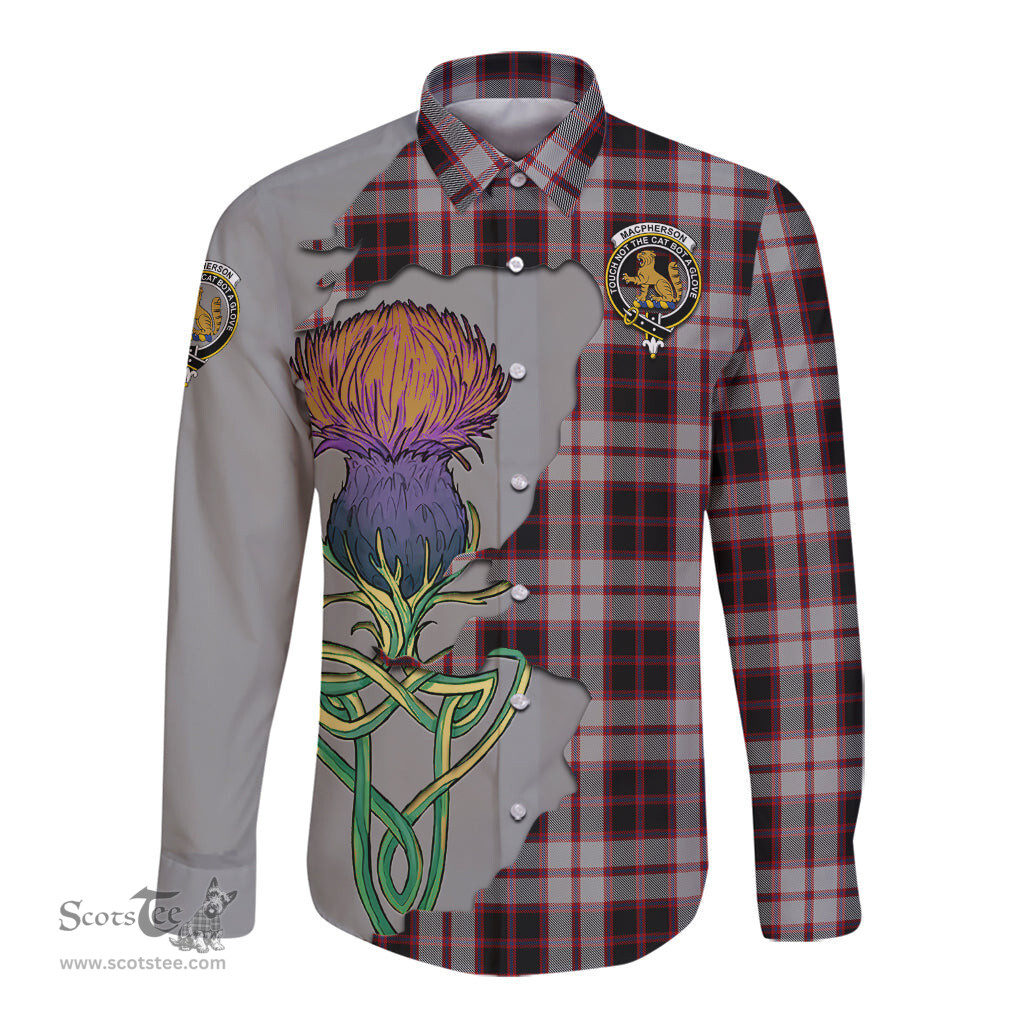 Scottish MacPherson Clan Tartan Crest with Thistle and Scotland Map Tartan Long Sleeve Shirt Scottish Plaid Tartan Plaid - ScotsTee - scotstee.com