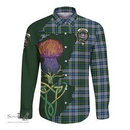 Scottish MacNeil Dress Clan Tartan Crest with Thistle and Scotland Map Tartan Long Sleeve Shirt Scottish Plaid Tartan Plaid - ScotsTee - scotstee.com