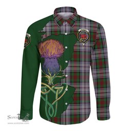 Scottish MacDuff Dress Clan Tartan Crest with Thistle and Scotland Map Tartan Long Sleeve Shirt Scottish Plaid Tartan Plaid - ScotsTee - scotstee.com