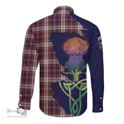 Scottish MacFarlane Dress Clan Tartan Crest with Thistle and Scotland Map Tartan Long Sleeve Shirt Scottish Plaid Tartan Plaid - ScotsTee - scotstee.com