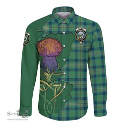 Scottish Kennedy Ancient Clan Tartan Crest with Thistle and Scotland Map Tartan Long Sleeve Shirt Scottish Plaid Tartan Plaid - ScotsTee - scotstee.com