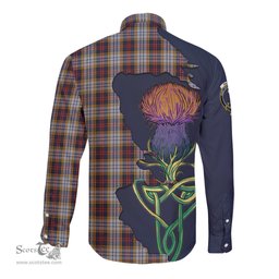 Scottish MacInnes Ancient Hunting Clan Tartan Crest with Thistle and Scotland Map Tartan Long Sleeve Shirt Scottish Plaid Tartan Plaid - ScotsTee - scotstee.com