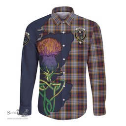 Scottish MacInnes Ancient Hunting Clan Tartan Crest with Thistle and Scotland Map Tartan Long Sleeve Shirt Scottish Plaid Tartan Plaid - ScotsTee - scotstee.com