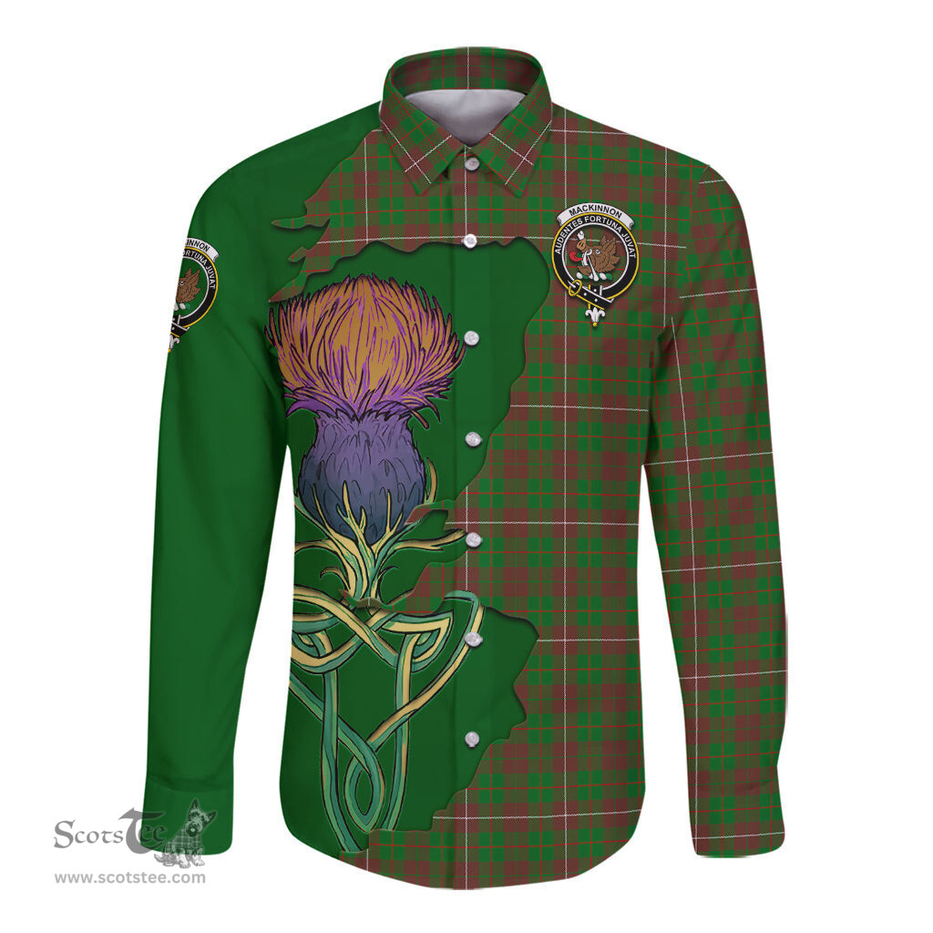 Scottish MacKinnon Hunting Modern Clan Tartan Crest with Thistle and Scotland Map Tartan Long Sleeve Shirt Scottish Plaid Tartan Plaid - ScotsTee - scotstee.com