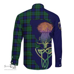 Scottish MacCallum Modern Clan Tartan Crest with Thistle and Scotland Map Tartan Long Sleeve Shirt Scottish Plaid Tartan Plaid - ScotsTee - scotstee.com